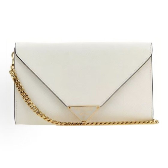 PRADA Saffiano metal triangular logo single-shoulder crossbody wallet for women in white